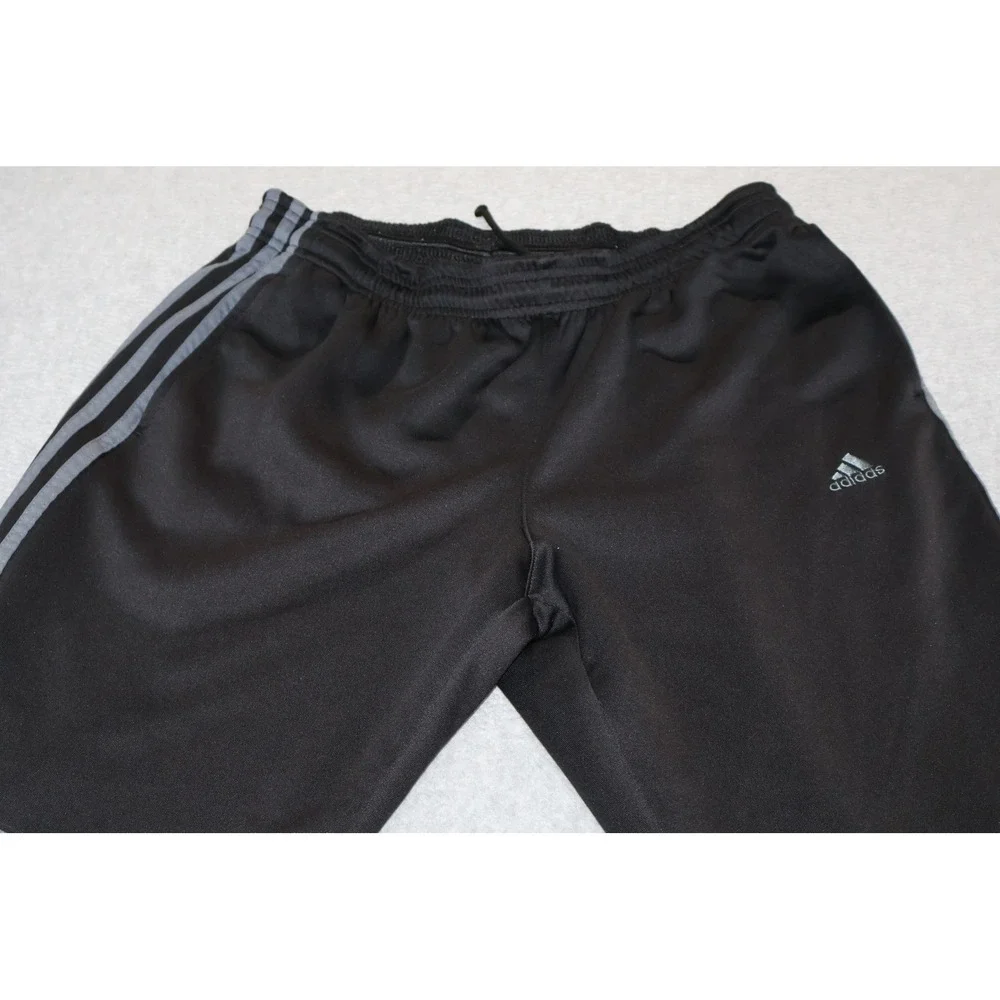 Adidas Track Gym Pants Mens Large Black Gray 3-Stripe Athletic Gym Training